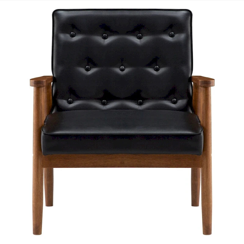 Chaise rétro moderne en similicuir noir