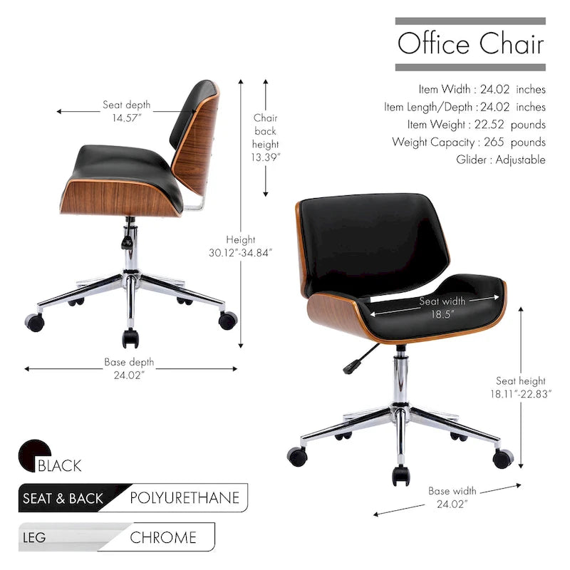 Chaise de bureau Carson Carrington Herning en similicuir style Mid-Century