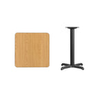 Plateau de table stratifié carré 24 avec base de table hauteur 22 x 22 - 24W x 24D x 31.125H - 24W x 24D x 31.125H