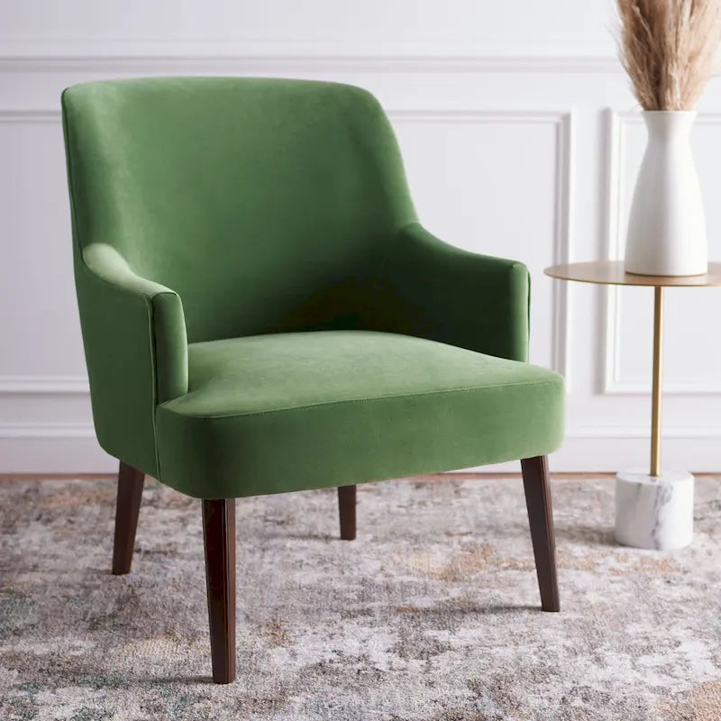 Fauteuil d'appoint en velours avec pieds fuselés en noyer | 27L x 31P x 36H