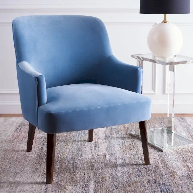 Fauteuil d'appoint en velours avec pieds fuselés en noyer | 27L x 31P x 36H