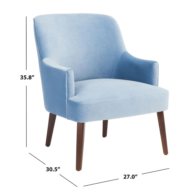 Fauteuil d'appoint en velours avec pieds fuselés en noyer | 27L x 31P x 36H