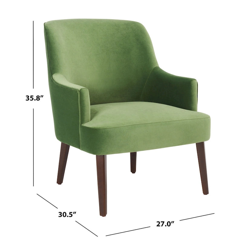 Fauteuil d'appoint en velours avec pieds fuselés en noyer | 27L x 31P x 36H