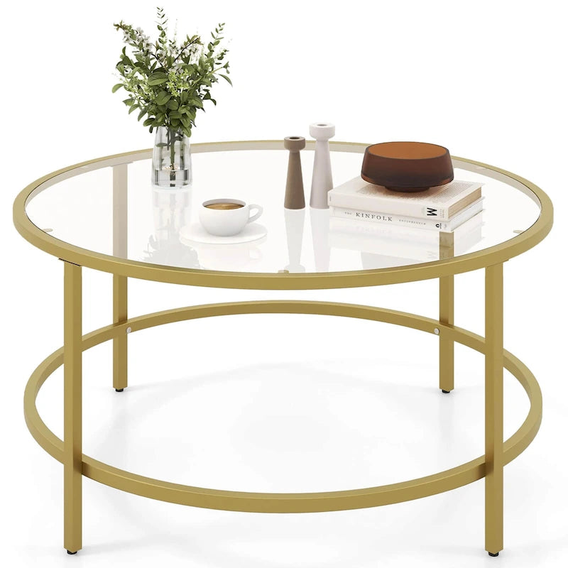 Table basse ronde 36" | Dessus en verre trempé 5mm et cadre en métal | Capacité de 110 lb