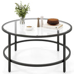 Table basse ronde 36" | Dessus en verre trempé 5mm et cadre en métal | Capacité de 110 lb