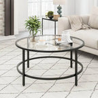 Table basse ronde 36" | Dessus en verre trempé 5mm et cadre en métal | Capacité de 110 lb