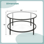 Table basse ronde 36" | Dessus en verre trempé 5mm et cadre en métal | Capacité de 110 lb