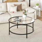 Table basse ronde 36" | Dessus en verre trempé 5mm et cadre en métal | Capacité de 110 lb