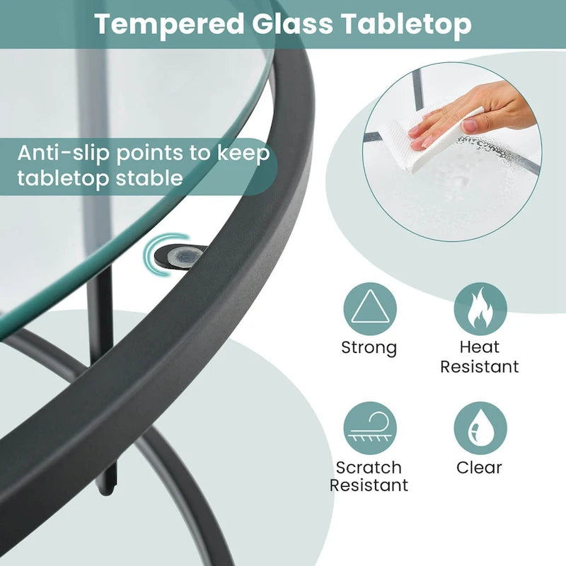 Table basse ronde 36" | Dessus en verre trempé 5mm et cadre en métal | Capacité de 110 lb
