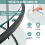 Table basse ronde 36" | Dessus en verre trempé 5mm et cadre en métal | Capacité de 110 lb