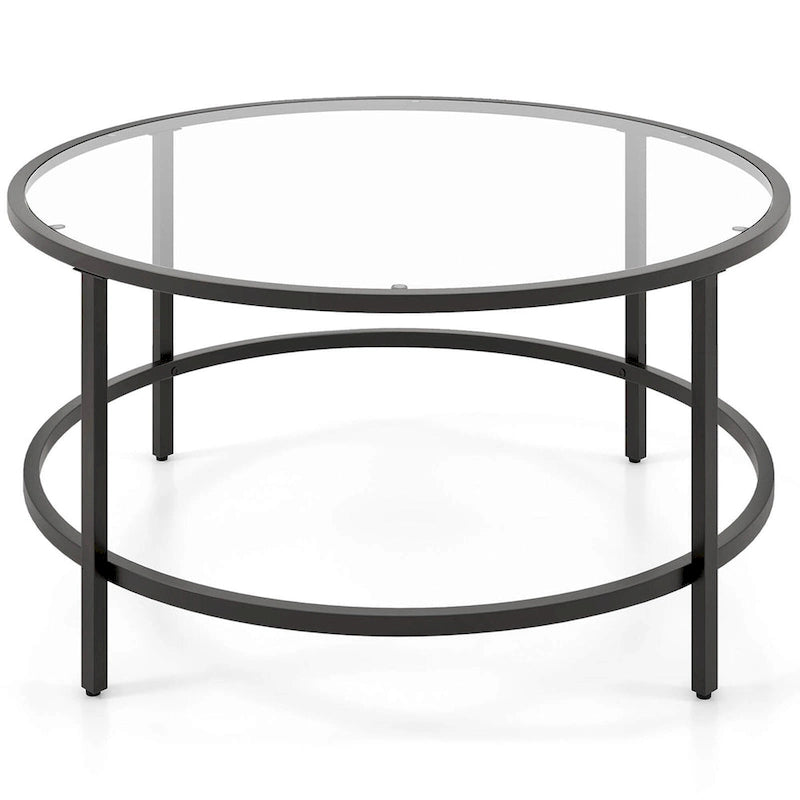 Table basse ronde 36" | Dessus en verre trempé 5mm et cadre en métal | Capacité de 110 lb