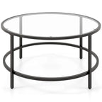 Table basse ronde 36" | Dessus en verre trempé 5mm et cadre en métal | Capacité de 110 lb