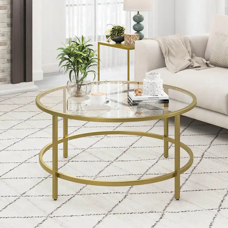 Table basse ronde 36" | Dessus en verre trempé 5mm et cadre en métal | Capacité de 110 lb