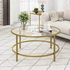 Table basse ronde 36" | Dessus en verre trempé 5mm et cadre en métal | Capacité de 110 lb