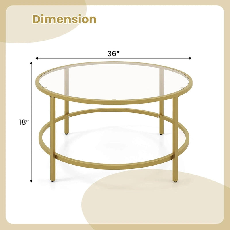 Table basse ronde 36" | Dessus en verre trempé 5mm et cadre en métal | Capacité de 110 lb