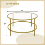 Table basse ronde 36" | Dessus en verre trempé 5mm et cadre en métal | Capacité de 110 lb