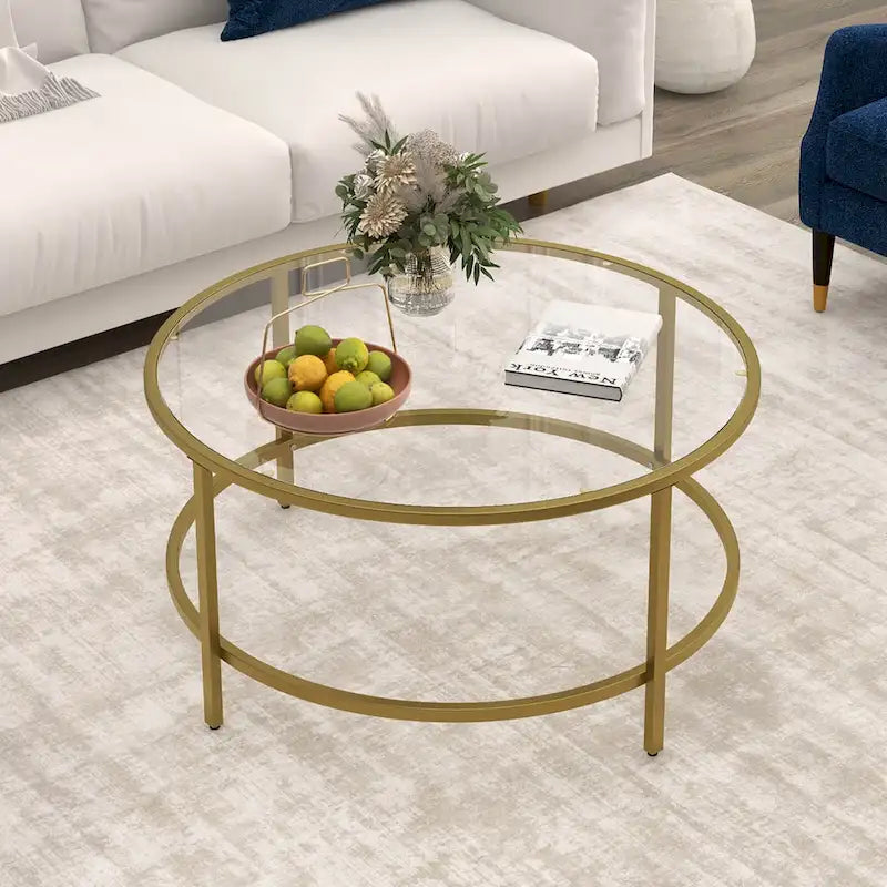 Table basse ronde 36" | Dessus en verre trempé 5mm et cadre en métal | Capacité de 110 lb