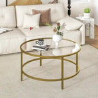 Table basse ronde 36" | Dessus en verre trempé 5mm et cadre en métal | Capacité de 110 lb