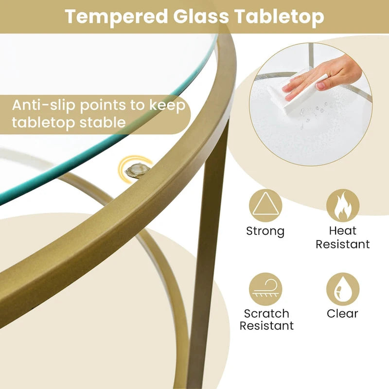 Table basse ronde 36" | Dessus en verre trempé 5mm et cadre en métal | Capacité de 110 lb
