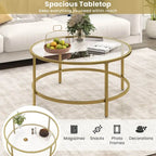 Table basse ronde 36" | Dessus en verre trempé 5mm et cadre en métal | Capacité de 110 lb