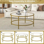 Table basse ronde 36" | Dessus en verre trempé 5mm et cadre en métal | Capacité de 110 lb