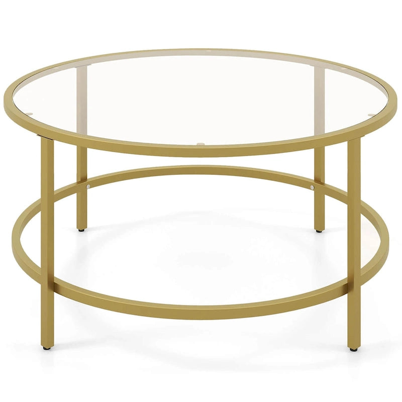 Table basse ronde 36" | Dessus en verre trempé 5mm et cadre en métal | Capacité de 110 lb