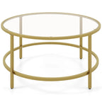 Table basse ronde 36" | Dessus en verre trempé 5mm et cadre en métal | Capacité de 110 lb