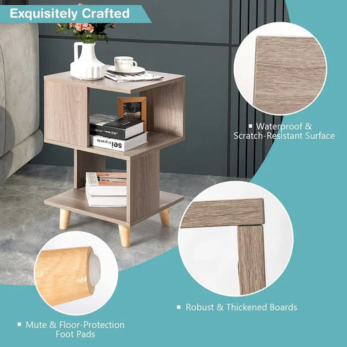 2 tables de chevet modernes en bois avec pieds en bois massif pour le salon