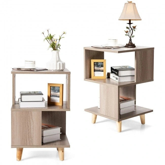 2 tables de chevet modernes en bois avec pieds en bois massif pour le salon