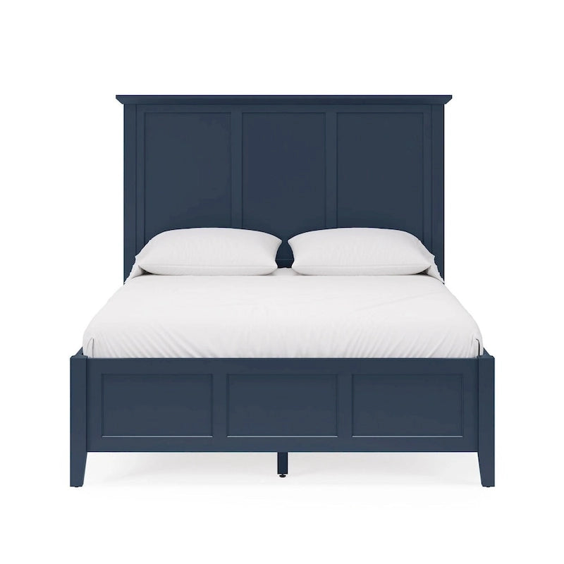 Lit King Size Trois Panneaux avec Moulure Couronne | Bleu Marine | Bois d'Acajou