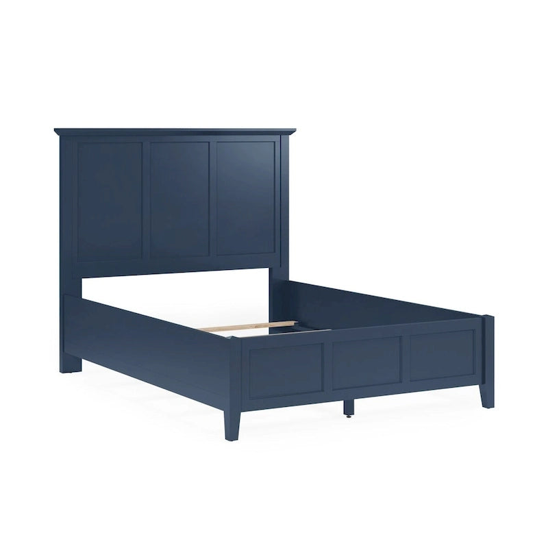 Lit King Size Trois Panneaux avec Moulure Couronne | Bleu Marine | Bois d'Acajou