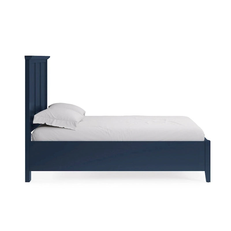 Lit King Size Trois Panneaux avec Moulure Couronne | Bleu Marine | Bois d'Acajou