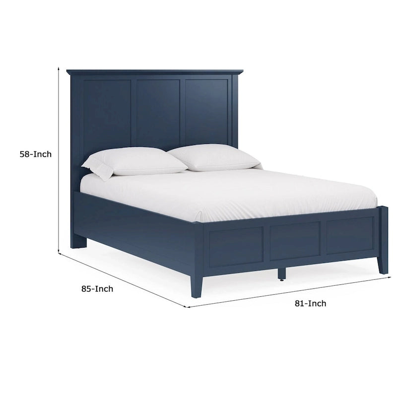 Lit King Size Trois Panneaux avec Moulure Couronne | Bleu Marine | Bois d'Acajou