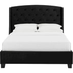 Lit Queen Size Profil Bas avec Tête de Lit Capitonnée Ailée | Noir
