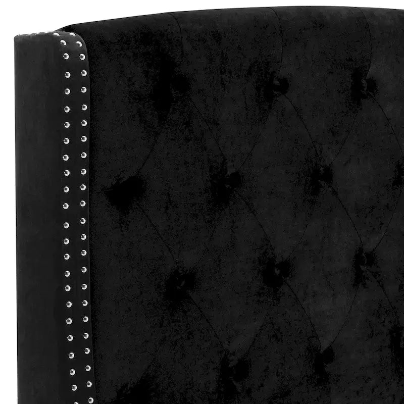 Lit Queen Size Profil Bas avec Tête de Lit Capitonnée Ailée | Noir