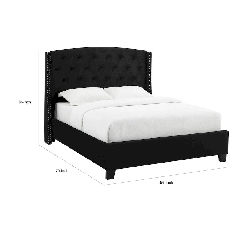 Lit Queen Size Profil Bas avec Tête de Lit Capitonnée Ailée | Noir