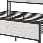 Cadre de lit double avec LED et station de recharge, rangement de tête de lit en métal et ports USB, lumières de ferme