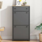 Meuble à chaussures avec plateau aspect bois et 2 tiroirs basculants à panneau réglable