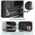 Meuble à chaussures avec plateau aspect bois et 2 tiroirs basculants à panneau réglable