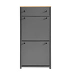 Meuble à chaussures avec plateau aspect bois et 2 tiroirs basculants à panneau réglable