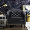 Fauteuil d'appoint tonneau en cuir PU avec clous décoratifs et pieds en bois massif | Salon