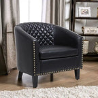 Fauteuil d'appoint tonneau en cuir PU avec clous décoratifs et pieds en bois massif | Salon