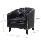 Fauteuil d'appoint tonneau en cuir PU avec clous décoratifs et pieds en bois massif | Salon