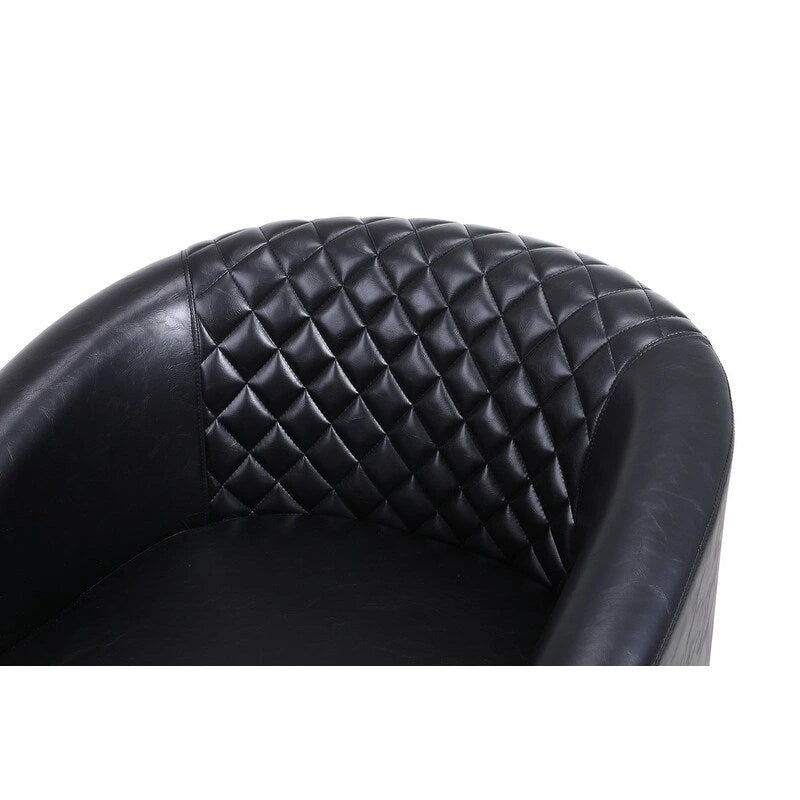 Fauteuil d'appoint tonneau en cuir PU avec clous décoratifs et pieds en bois massif | Salon