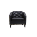 Fauteuil d'appoint tonneau en cuir PU avec clous décoratifs et pieds en bois massif | Salon