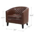 Fauteuil d'appoint tonneau en cuir PU avec clous décoratifs et pieds en bois massif | Salon
