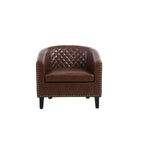 Fauteuil d'appoint tonneau en cuir PU avec clous décoratifs et pieds en bois massif | Salon