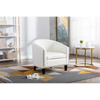 Fauteuil d'appoint tonneau en cuir PU avec clous décoratifs et pieds en bois massif | Salon