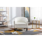 Fauteuil d'appoint tonneau en cuir PU avec clous décoratifs et pieds en bois massif | Salon