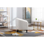 Fauteuil d'appoint tonneau en cuir PU avec clous décoratifs et pieds en bois massif | Salon